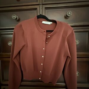 ASTR The Label Brown Rust Cardigan with pearl buttons Small